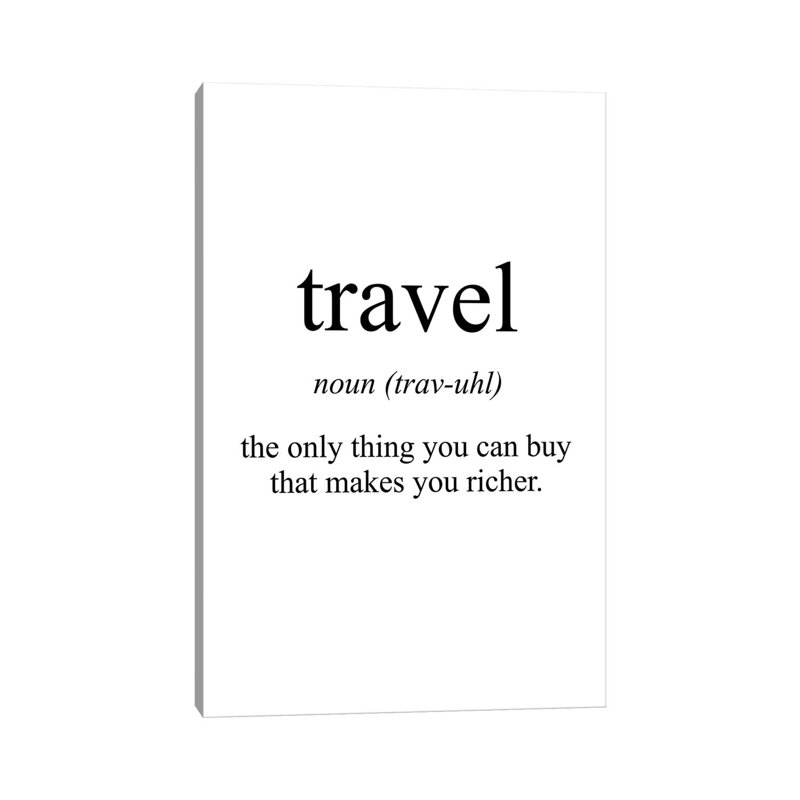 "Travel Sensing" par Pixy, art textuel sur toile tendue, H 12 po x l 8 po x P 0,75 po
