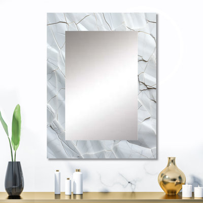Terre blanche, fossiles minimalistes - miroir de collages abstraits, miroir mural décoratif blanc, impression d'art en métal