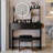 17" Round LED Mirror Vanity Table+Cushioned Stool, Equipped With 2 AC+2 USB Power Socket, Big Mirror, Touch Switch, 3 Colors, Adjustable Brightness, Large Desktop, Multi-Layer High Capacity Storage-1192483103