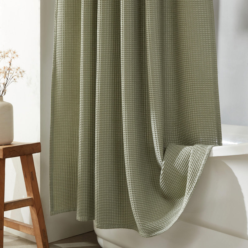 Essence Calvin Klein Waffle Solid Shower Curtain, Green