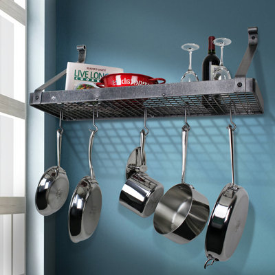 Handcrafted 30" Gourmet Deep Bookshelf Wall Rack with 12 Hooks