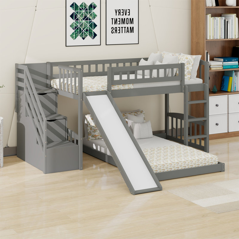 Bunk Bed With Stairway And Slide, Gray