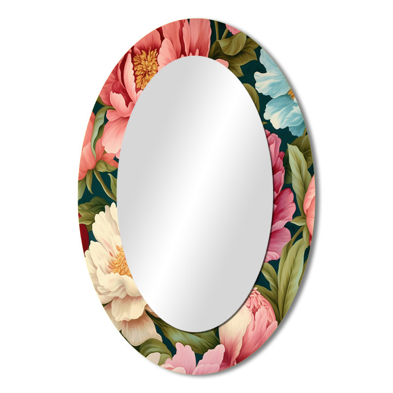 Miroir mural traditionnel rose avec pivoine rose, 36 po x 24 po