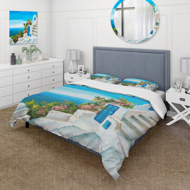Ensemble de housse de couette nautique et côtier House Near The Sea, Housse de couette pour grand lit + 2 taies décora