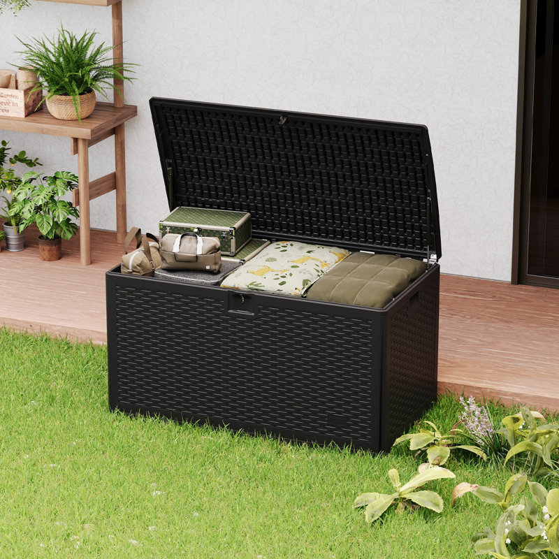 73 Gallon Waterproof Large Resin Deck Box, Outdoor Storage Box with Lockable Lid & Weatherproof Design, Extra Large Patio Storage Container for Garden Tools, Pool Toys, Furniture Cushions