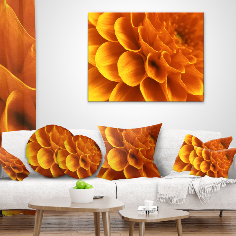 Motif floral abstrait jaune - coussin à imprimé floral, 18 po x 18 po, Coussin décoratif