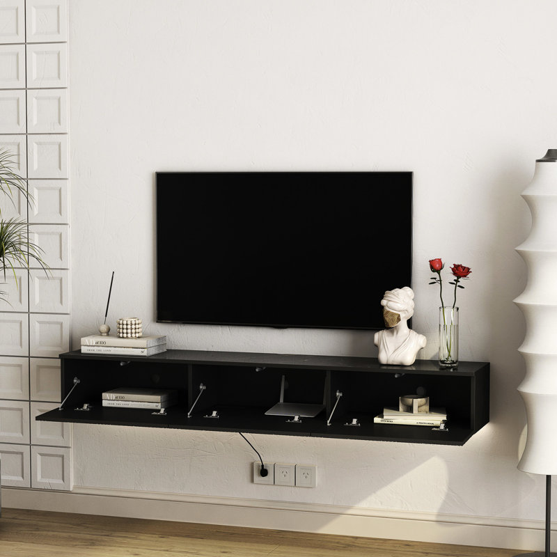 Meuble télé 67 po flottant avec 16 couleurs, moderne pour téléviseurs de 55 à 65 po, console murale noire 55, 60, 65