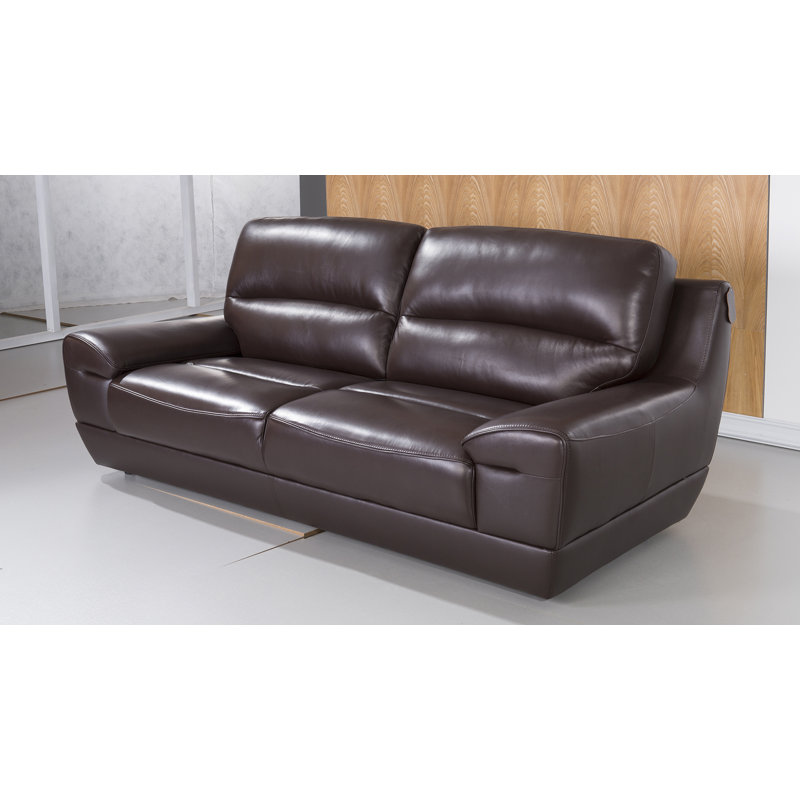 Kuhns Pillow Top Arm Sofa, Brown Genuine Leather