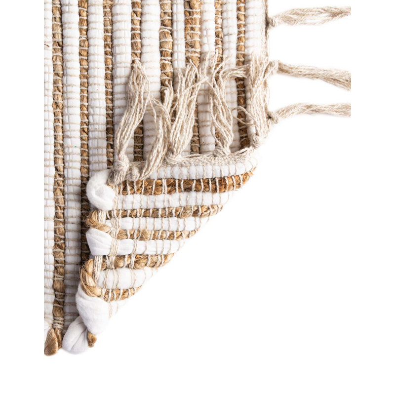 Tapis carré beige en jute tissé à la main Kassandra, Rectangle 8 pi x 10 pi