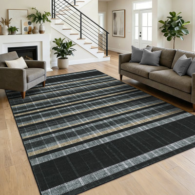 Tapis écossais lavable à la machine pour le salon, tapis géométriques antidérapants, tapis intérieur en laine synthétique douce résistant aux taches pour la chambre à coucher