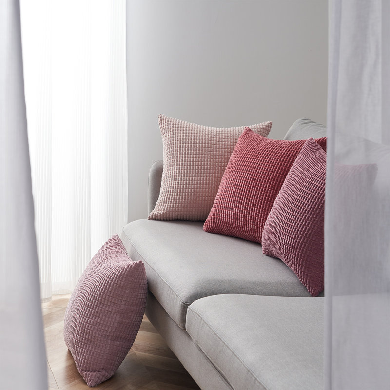 Housse de coussin carré en velours côtelé, H 18 po x l 18 po, Rose clair
