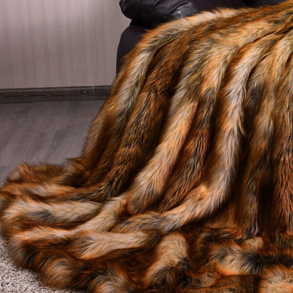 Plush Faux Fur Throw Blanket, Soft Tan, Taupe Toned Tibetan Fox Bedspr – Fur  Accents