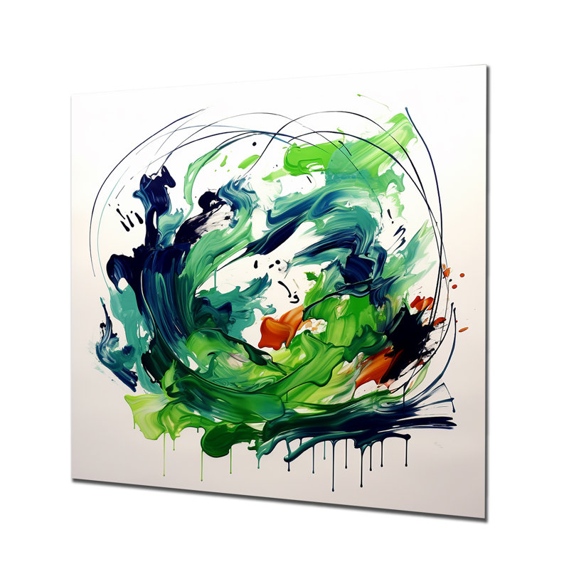 «Green and White Abstract Ink Expression III», art mural abstrait en métal, H 36 po x l 36 po