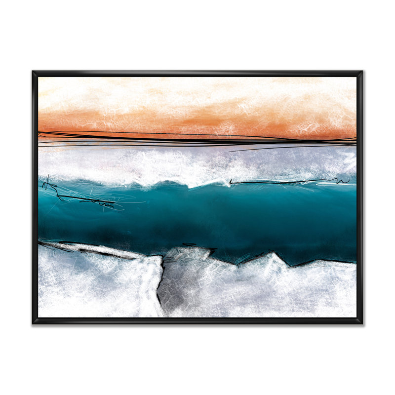 Marbre bleu électrique à rayures - reproduction sur toile, H 16 po x l 32 po x P 1 po, Toile avec cadre flottant noir