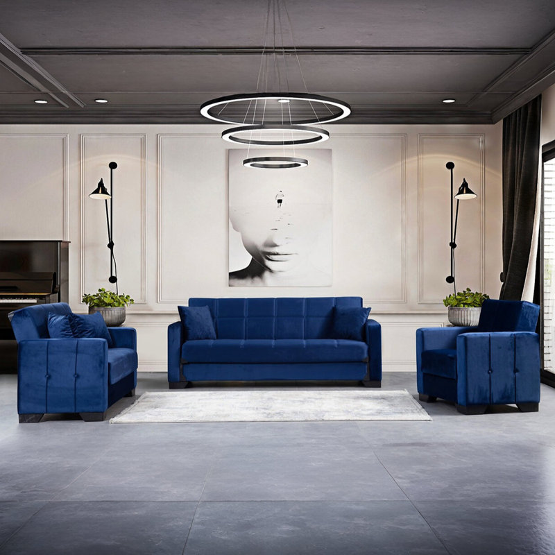 Causeuse Dubaï, Bleu, H 33 po x l 82 po x P 25 po