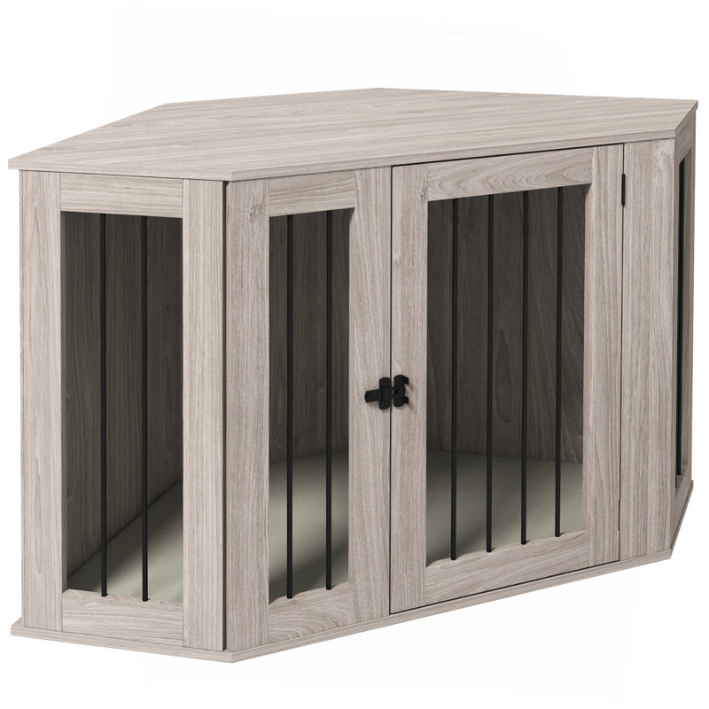 Meuble de coin pour cage de coin, meuble pour chenil de table de bout avec coussin, cage pour chien de grande taille à l'intérieur, brun noyer