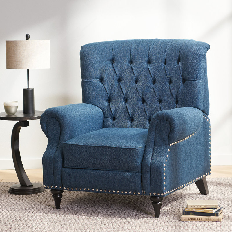 Fauteuil à dossier en tissu bleu marine de style classique