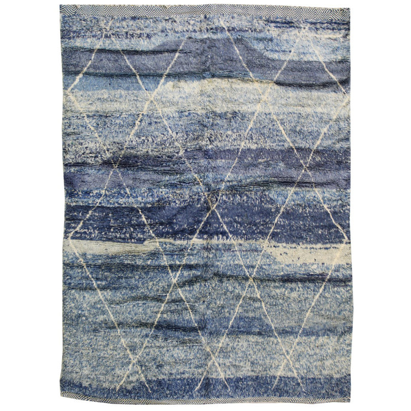 Tapis unique en laine noué à la main 6 pi 8 po x 8 pi 8 po nouvel âge Beni Ouraine