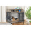 Cage pour chien avec rangement double couche et finition rouille, porte de chenil coulissante grise,