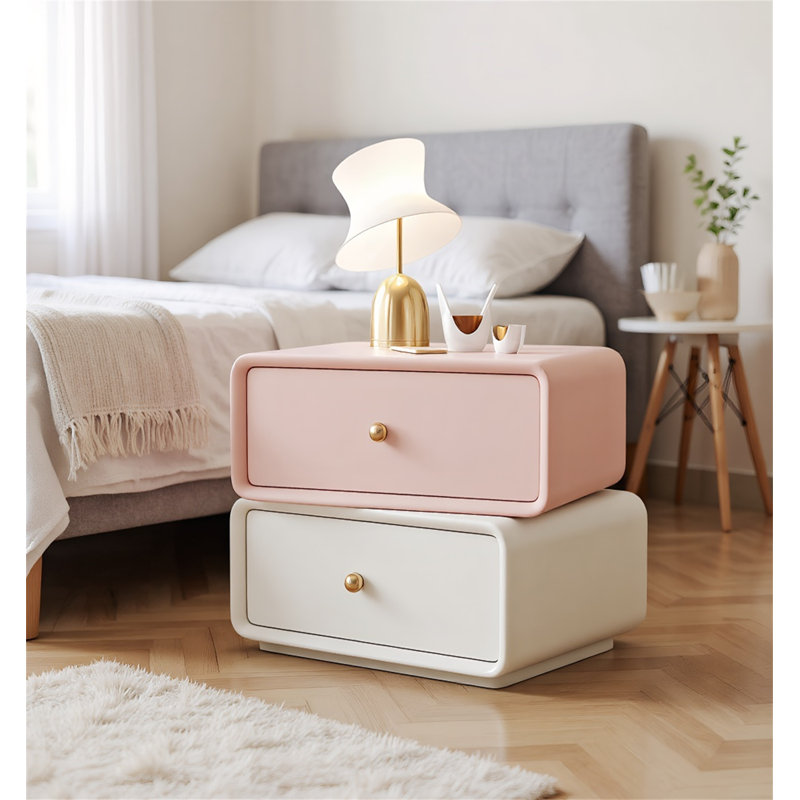 360° Rotating Nightstand With 2 Drawers - Modern Leather Top Bedside Table With Solid Wood Frame, Multi-Functional Storage End Table For Bedroom Or Entryway