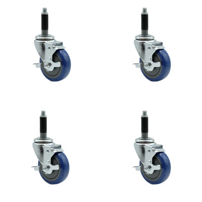 Polyurethane Wheel Swivel 3/4"" Expanding Stem Set Brake -  Service Caster, SCC-EX20S414-PPUB-BLUE-TLB-MTG40-4