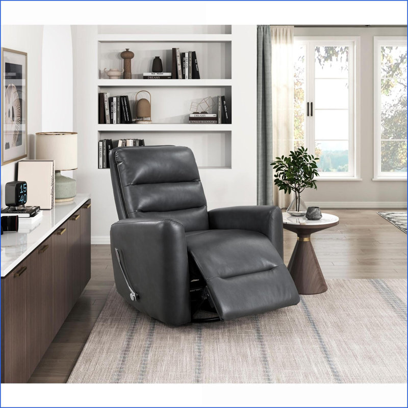 Recliners, Charcoal Gray Swivel Glider Reclining Chair with Breathable Faux Leather | Solid Wood,Plywood Frame, Gray