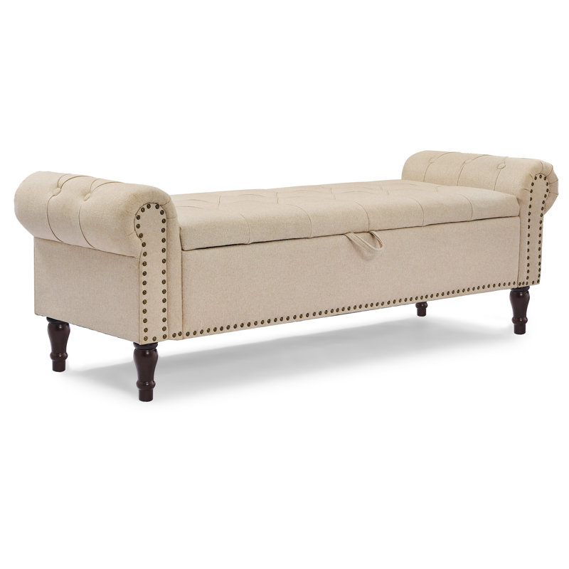 Dawsey Upholstered Storage Bench, Wheat Linen, 20.7" H x 62.4" W x 20.1" D