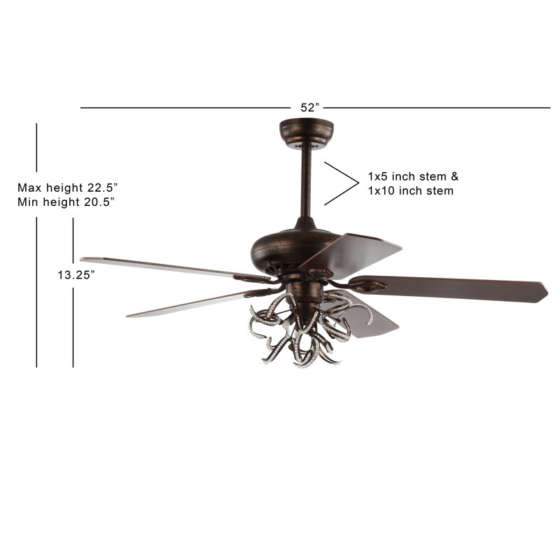 Ventilateur de plafond à 5 pales en cristal avec télécommande et ensemble d'éclairage