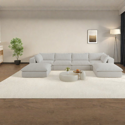 Premium Cloud Sofa, White Corduroy, Spacious Modular Design