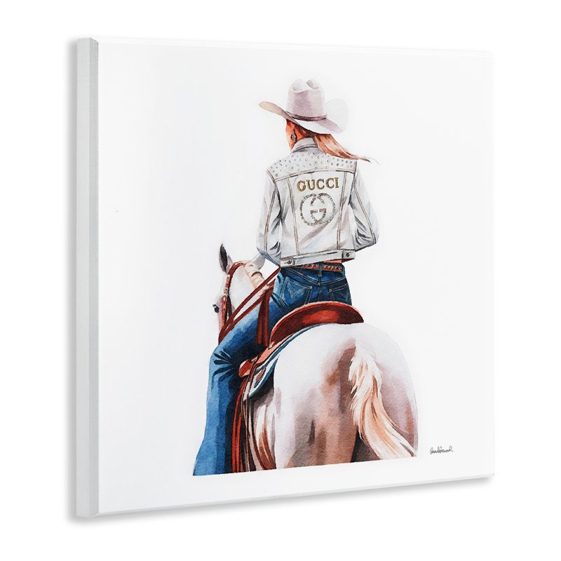  «Glitzy Cowgirl White Horse», art mural sur bois par Amanda Greenwood