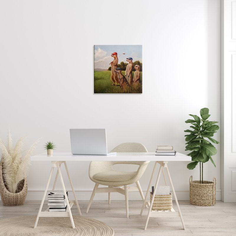 Suricates jouant au golf, impression sur toile, H 24 po x l 24 po