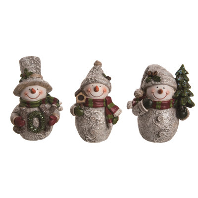  Ensemble de 3 petites décorations de Noël bonhomme de neige en résine