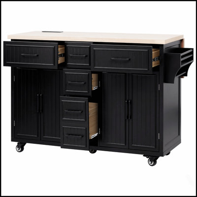 56.5'' Kitchen Island with Drop Leaf, Power Outlet, and Ample Storage on Wheels, Perfect for Modern and Farmhouse Kitchens