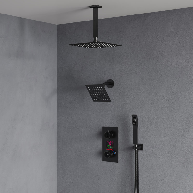Système de douche numérique à double pomme de douche, robinet de douche à pluie de plafond de 12 po avec douche à main