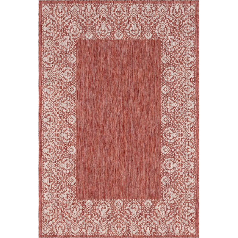 Tapis intérieur / extérieur rouge rouille Dmitri, Rectangle 6 pi x 9 pi