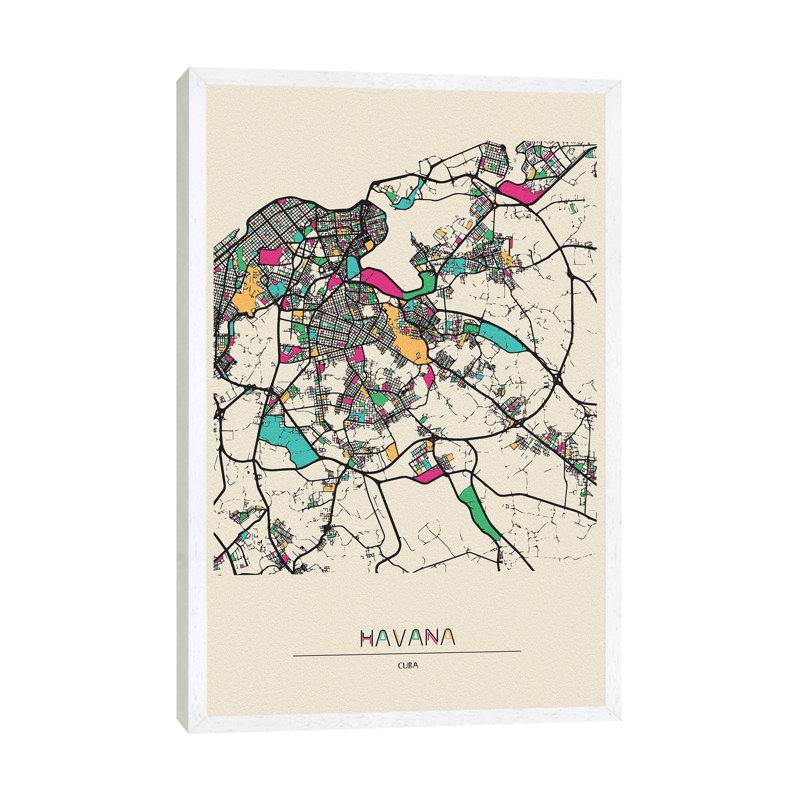 Havana, Cuba Map by Ayse Deniz Akerman - Floater Frame Gallery-Wrapped Canvas Giclée on Canvas, 101.6 cm H x 66.04 cm W