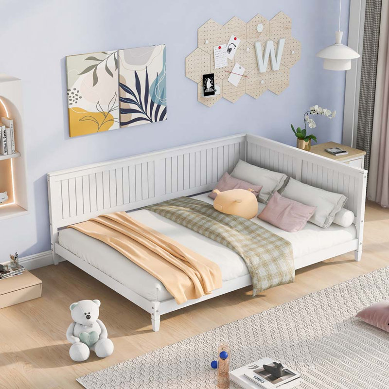 L-Shape Wood Daybed,Sofa Bed, Full/Double, White