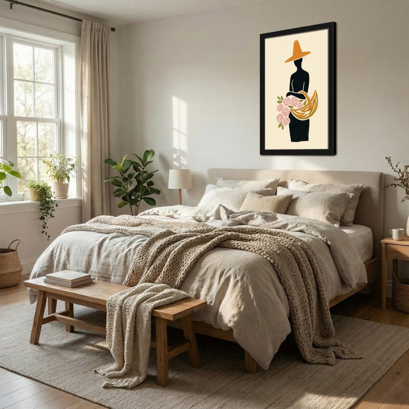 Plantes et fleurs, silhouette d'une femme avec un chapeau et des fleurs
