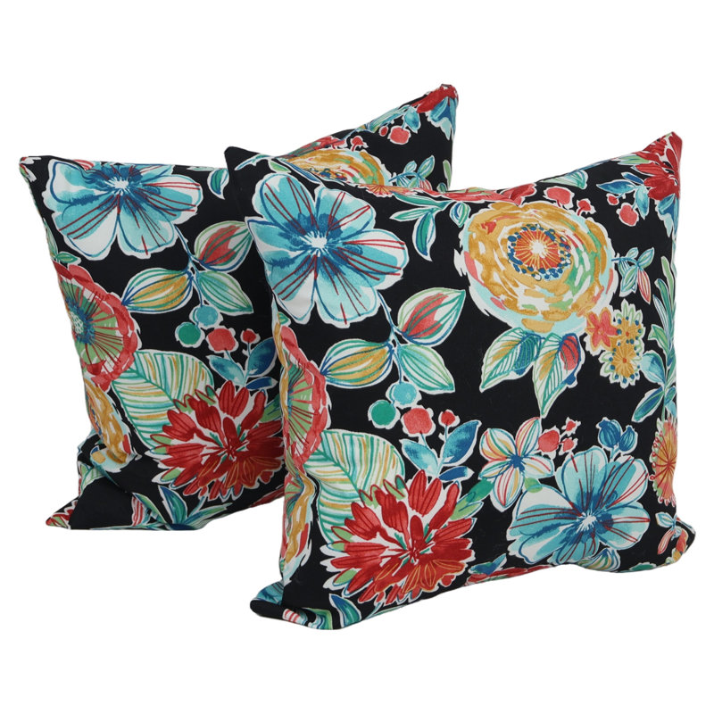 Outdoor Reversible Throw Pillow, Colsen Noir, 17" H x 17" W