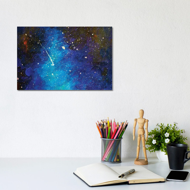 Falling Star. Beautiful Night Starry Sky - Wrapped Canvas Print, 20.32 cm H x 30.48 cm W