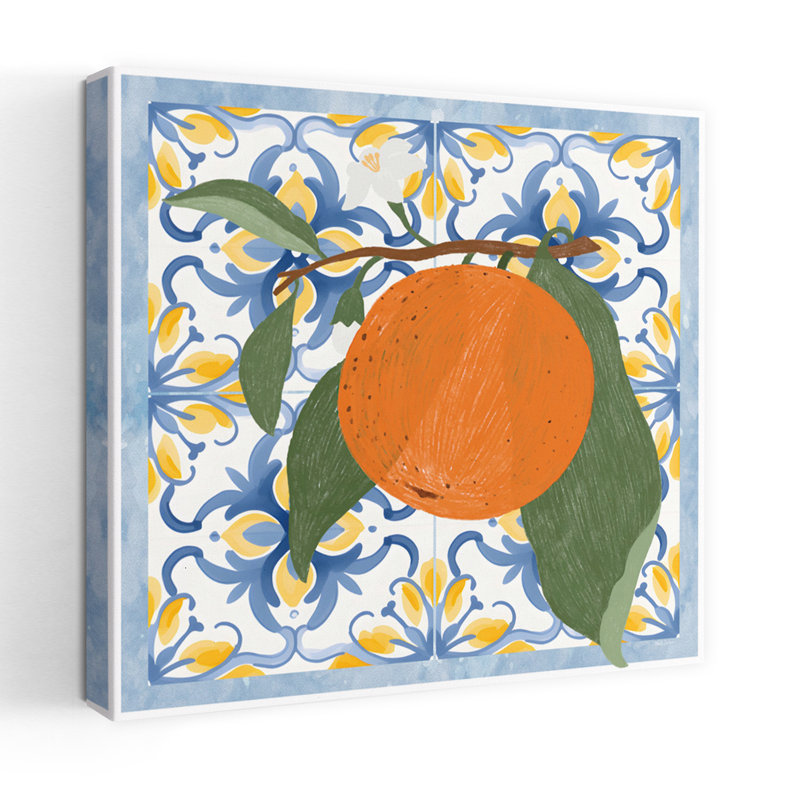Tiles And Oranges Iii Contemporary Mediterranean Pattern Pattern Art, 18" H x 18" W