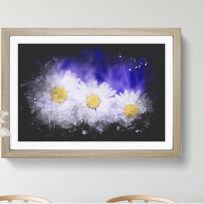 Three White Daisies Paint Splash - Picture Frame Graphic Art