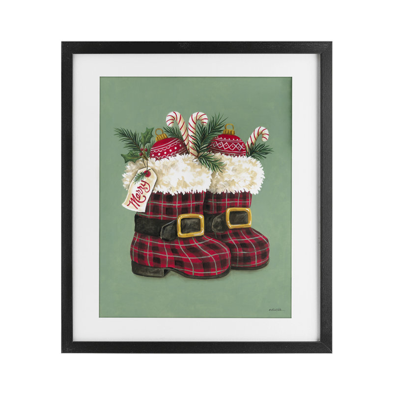 «Holiday Merry bottes», reproduction encadrée sous verre, conception de Diane Kater, Cadre noir minuit, H 16 po x l 13 po