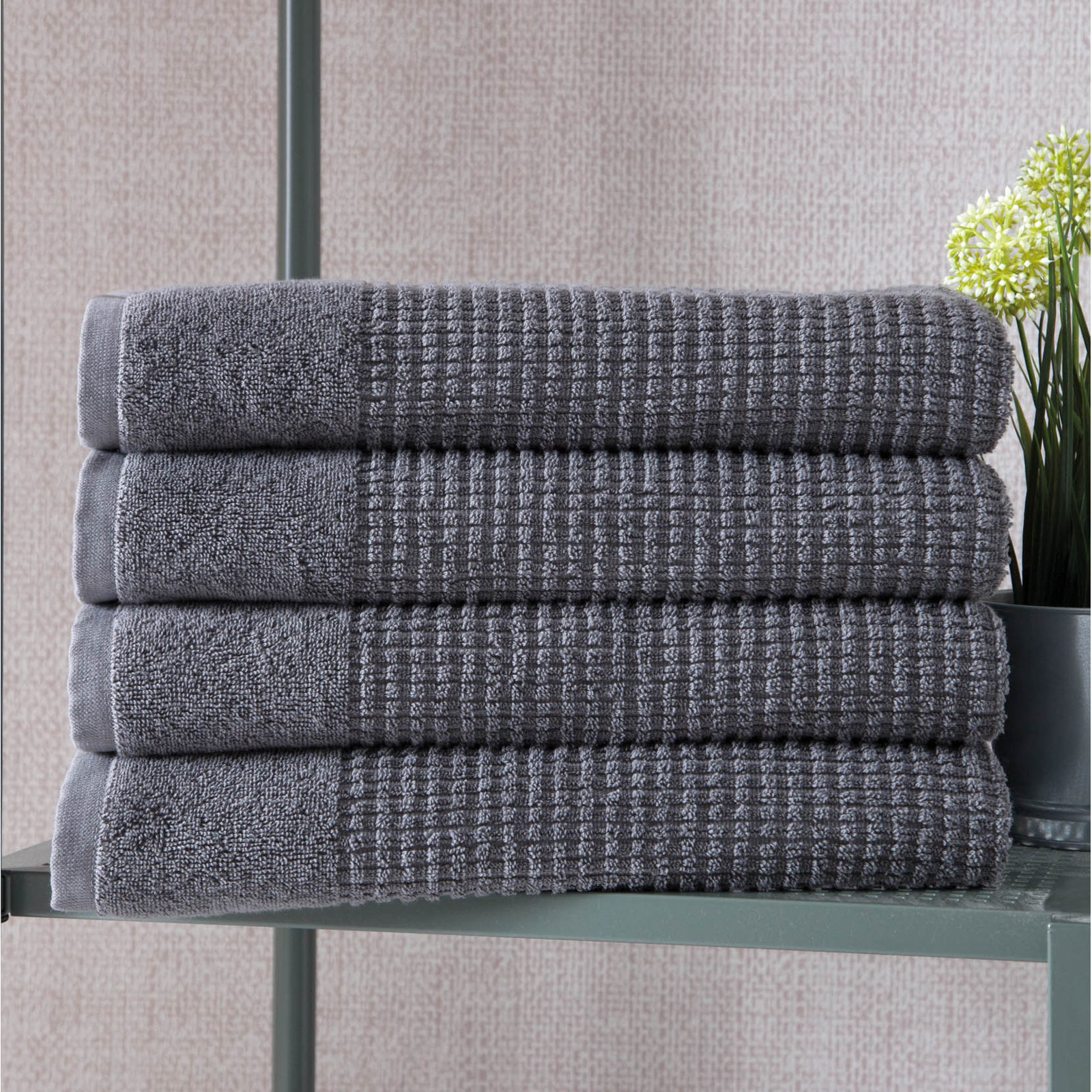 Earline 4-Piece Turkish Cotton Bath Towel Set, Gray