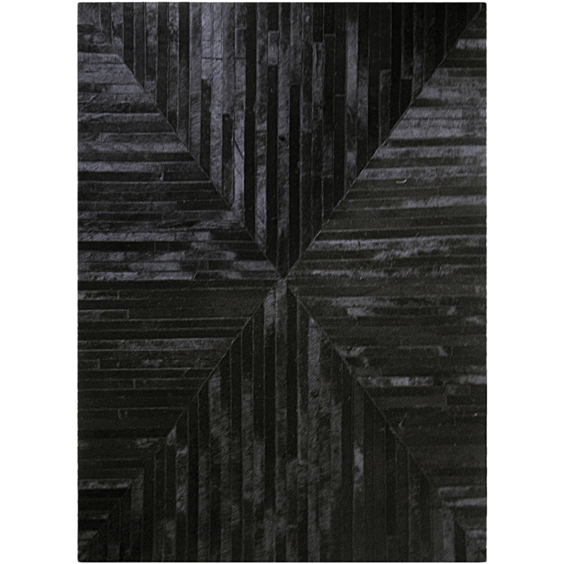 Tapis noir en peau de vache fabriqué à la main, Rectangle 5 pi x 8 pi