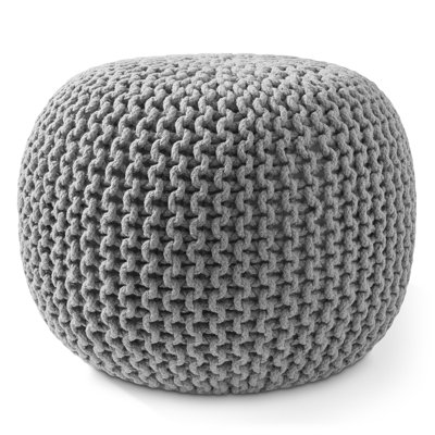  Casafield Round Pouf Ottoman, Cotton Knit Upholstered Footrest - Light Gray
