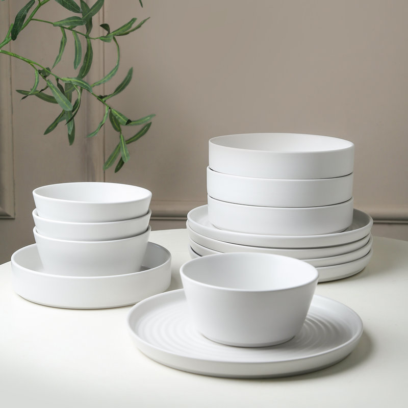 Stone Lain Elica 12-Piece Dinnerware Set Stoneware, White