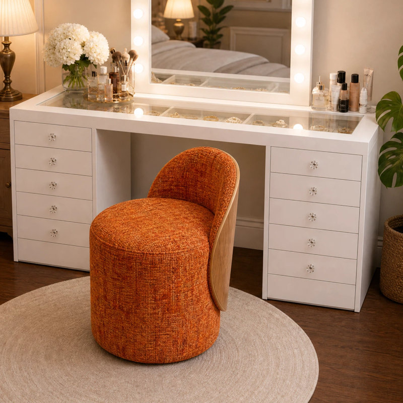 Fauteuil de maquillage moderne avec revêtement en bois cintré, Vert
