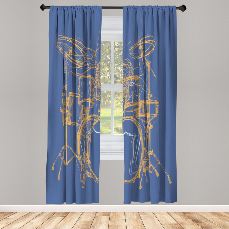 Microfiber Floral Semi-Sheer Rod Pocket Curtain Panels, 28" W x 84" L, Steel Blue/Orange