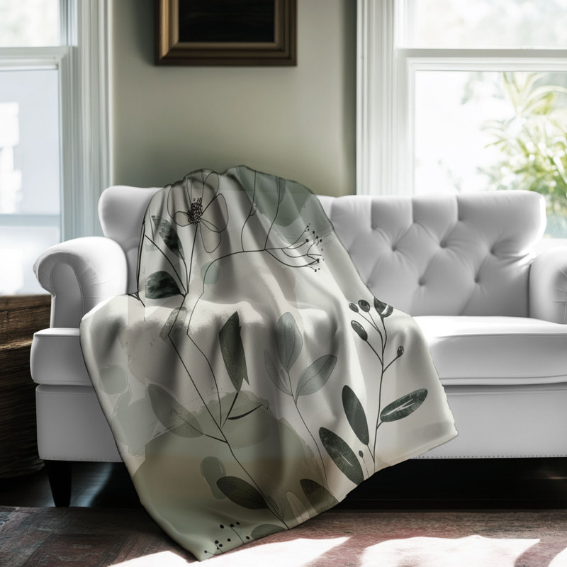 Organic Green Petals - 1 Piece Premium Sherpa Blanket, Queen